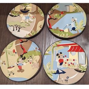 Set Of 4 DISNEY Direct ABSTRACT CERAMIC DINNER Plates-Mickey & Friends